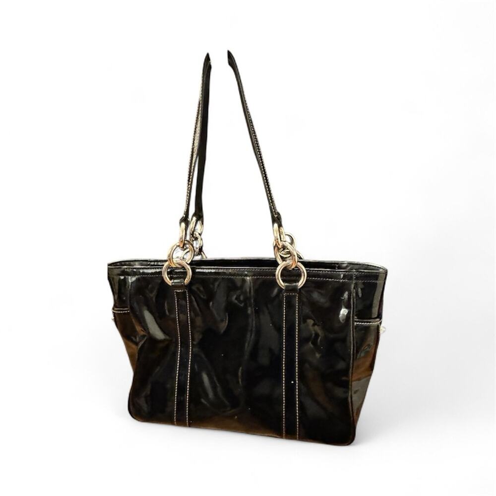 Coach East West Gallery black patent leather tote shoulder bag, - Picture 2 of 9